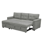 Canapé d'angle convertible et réversible avec lit gigogne, méridienne de rangement dissimulée et pieds robustes.