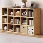 Bibliothèque horizontale moderne en bois à 8 cubes, finition naturelle
