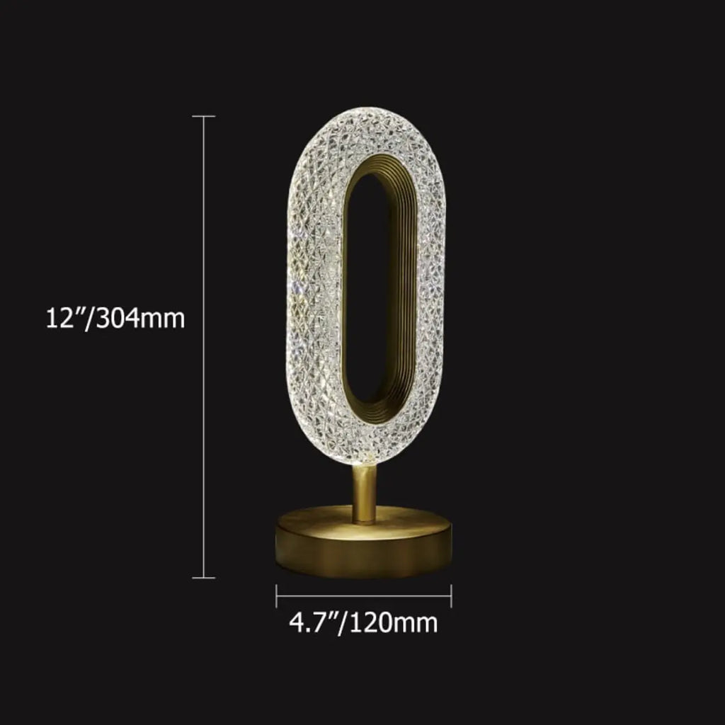 Lampe de table LED Art Déco de luxe en forme d'anneau en laiton doré et acrylique