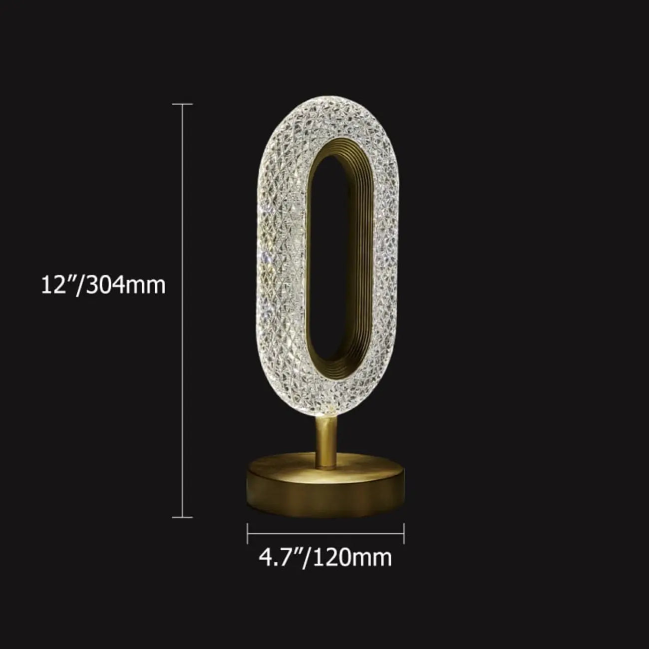 Lampe de table LED Art Déco de luxe en forme d'anneau en laiton doré et acrylique