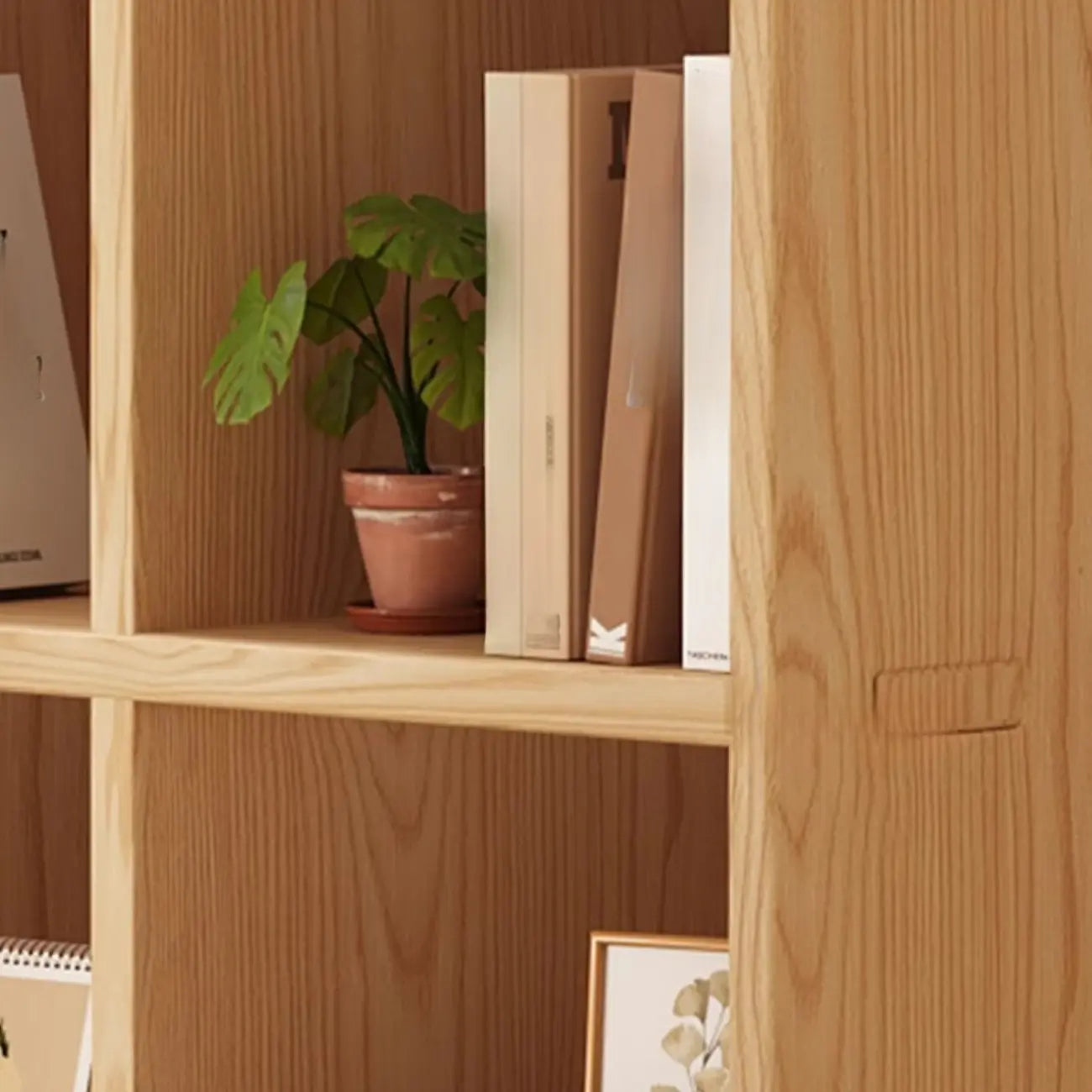 Bibliothèque horizontale moderne en bois à 8 cubes, finition naturelle