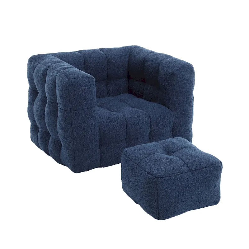 HOMEFUN Poltrona singola moderna trapuntata in Bouclé con pouf