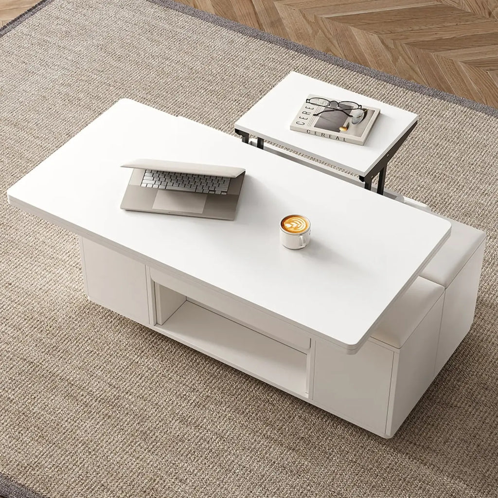 Table basse pliable à plateau relevable avec 4 tabourets et rangement