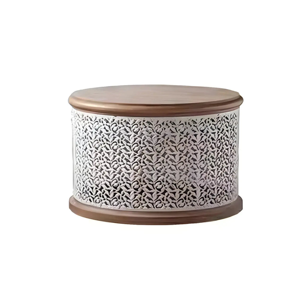 Table basse ronde en bois creux, style français, naturelle et sophistiquée