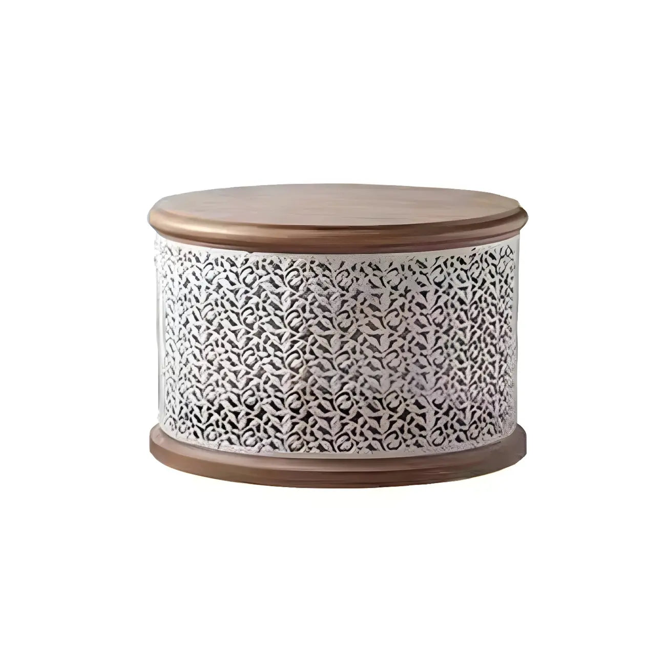 Table basse ronde en bois creux, style français, naturelle et sophistiquée