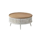 Table basse ronde en bois creux, style français, naturelle et sophistiquée