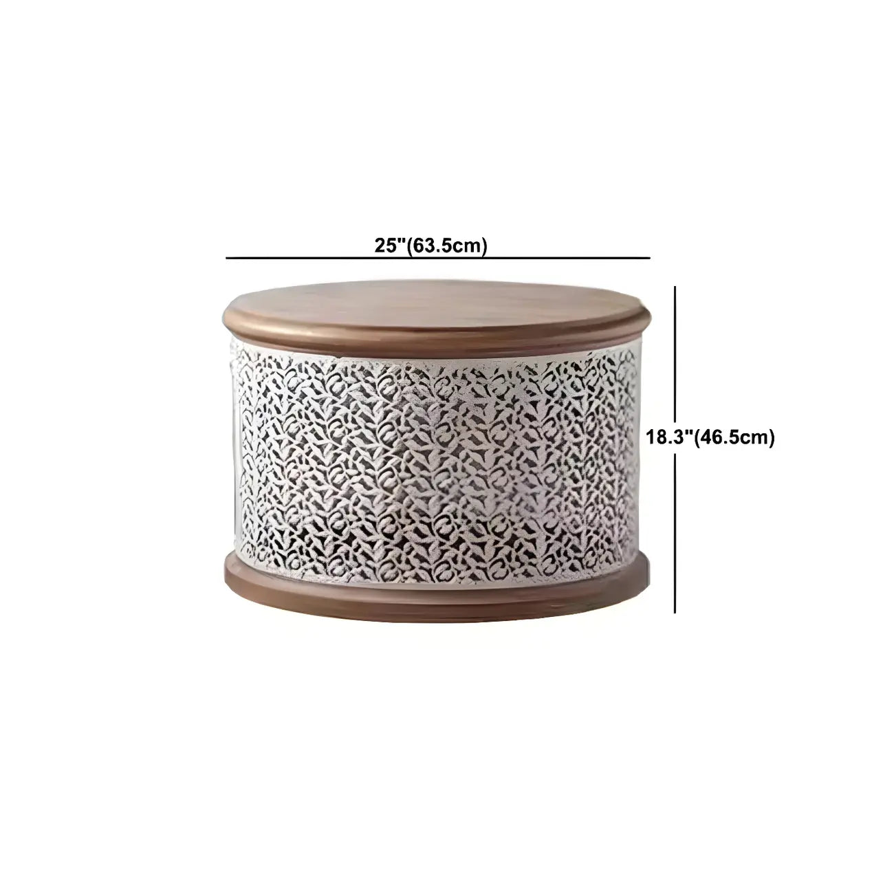 Table basse ronde en bois creux, style français, naturelle et sophistiquée