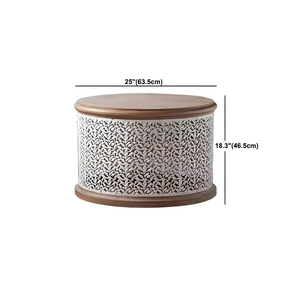 Table basse ronde en bois creux, style français, naturelle et sophistiquée