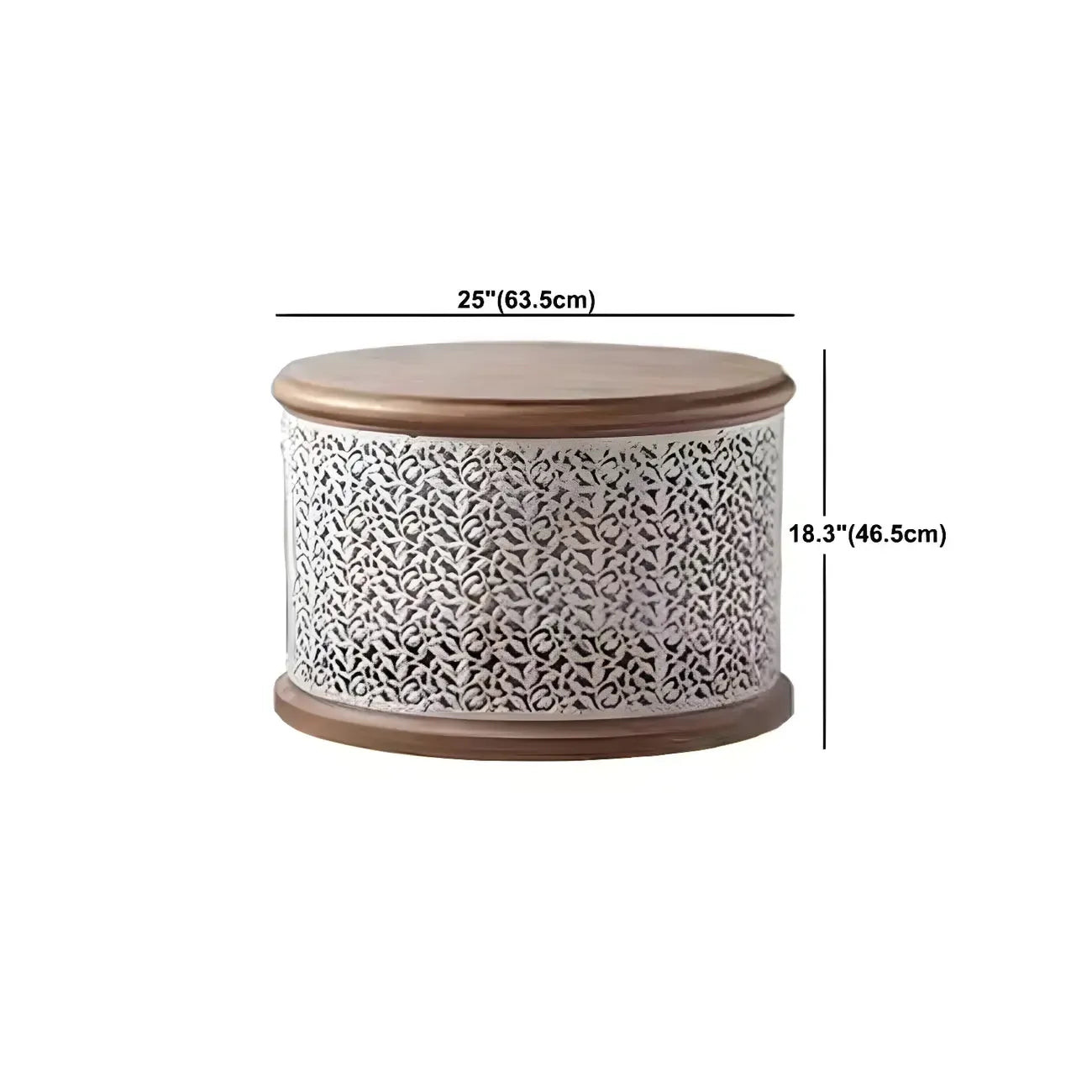 Table basse ronde en bois creux, style français, naturelle et sophistiquée