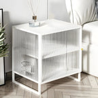 Table de chevet en métal et verre côtelé noir à 2 niveaux