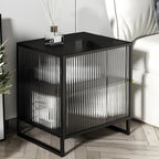 Table de chevet en métal et verre côtelé noir à 2 niveaux