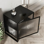 Table de chevet en métal et verre côtelé noir à 2 niveaux