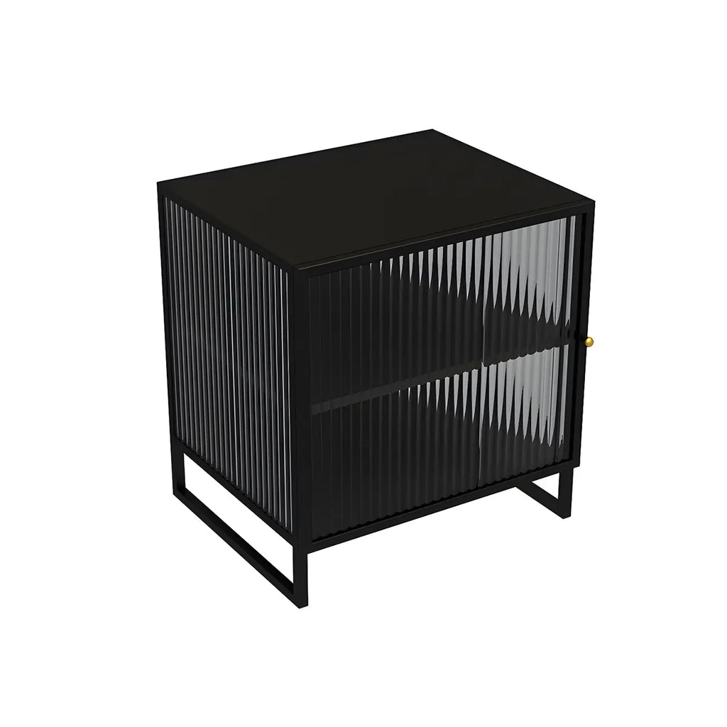 Table de chevet en métal et verre côtelé noir à 2 niveaux