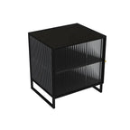 Table de chevet en métal et verre côtelé noir à 2 niveaux