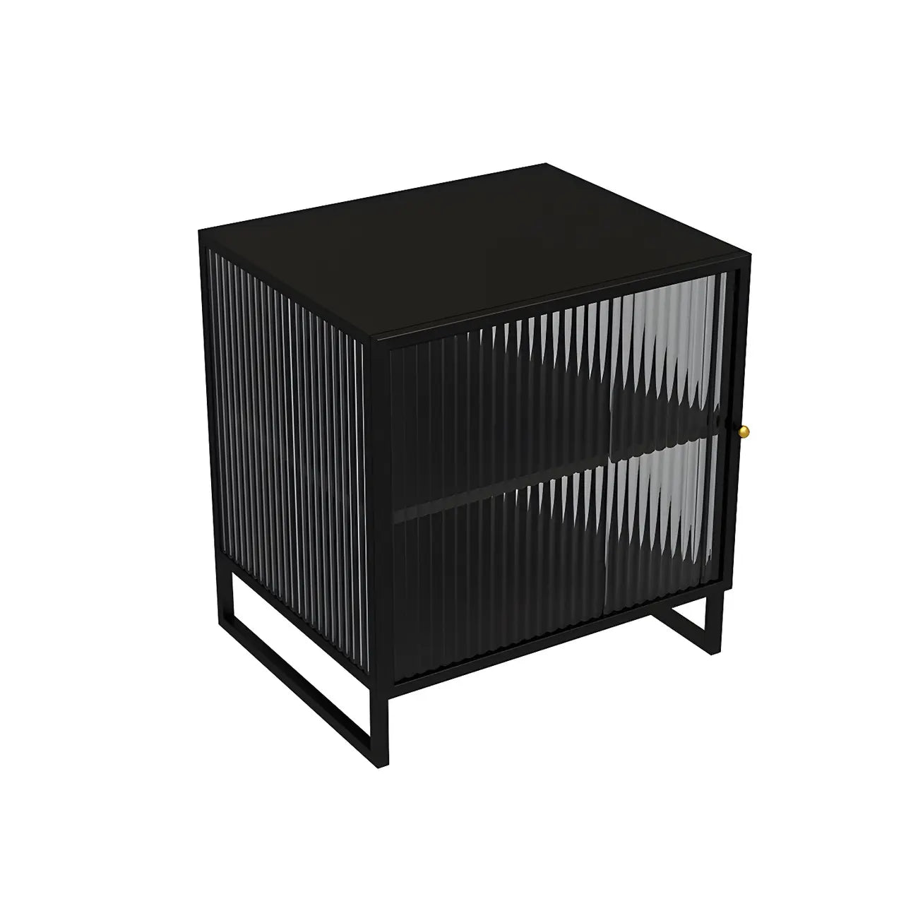 Table de chevet en métal et verre côtelé noir à 2 niveaux