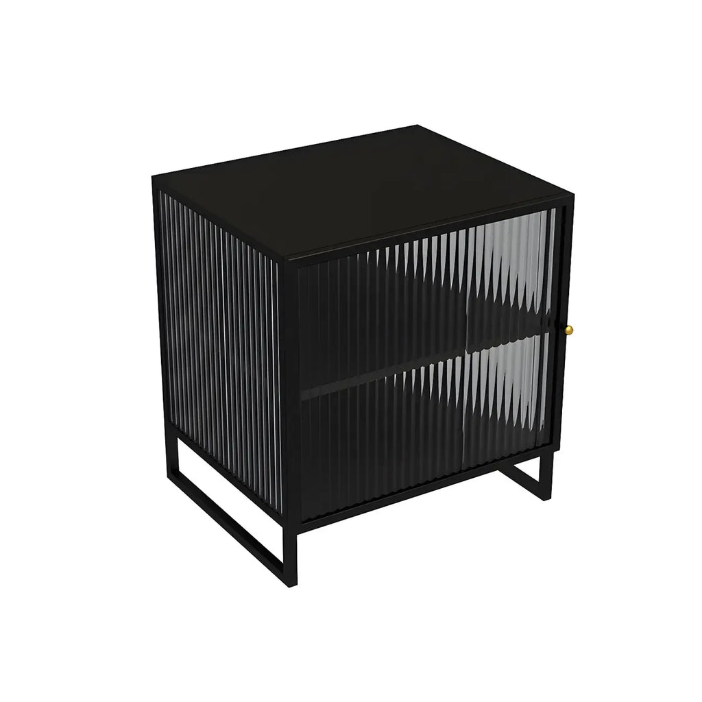 Table de chevet en métal et verre côtelé noir à 2 niveaux