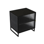 Table de chevet en métal et verre côtelé noir à 2 niveaux