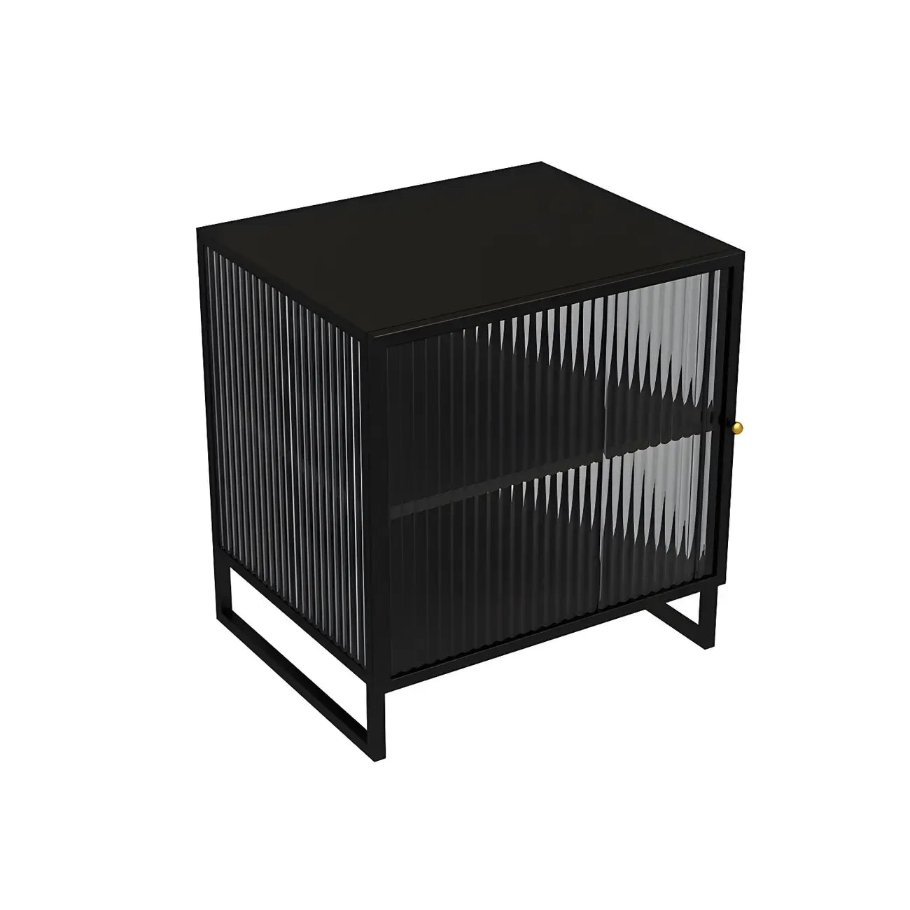 Table de chevet en métal et verre côtelé noir à 2 niveaux