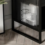 Table de chevet en métal et verre côtelé noir à 2 niveaux