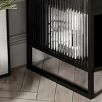 Table de chevet en métal et verre côtelé noir à 2 niveaux