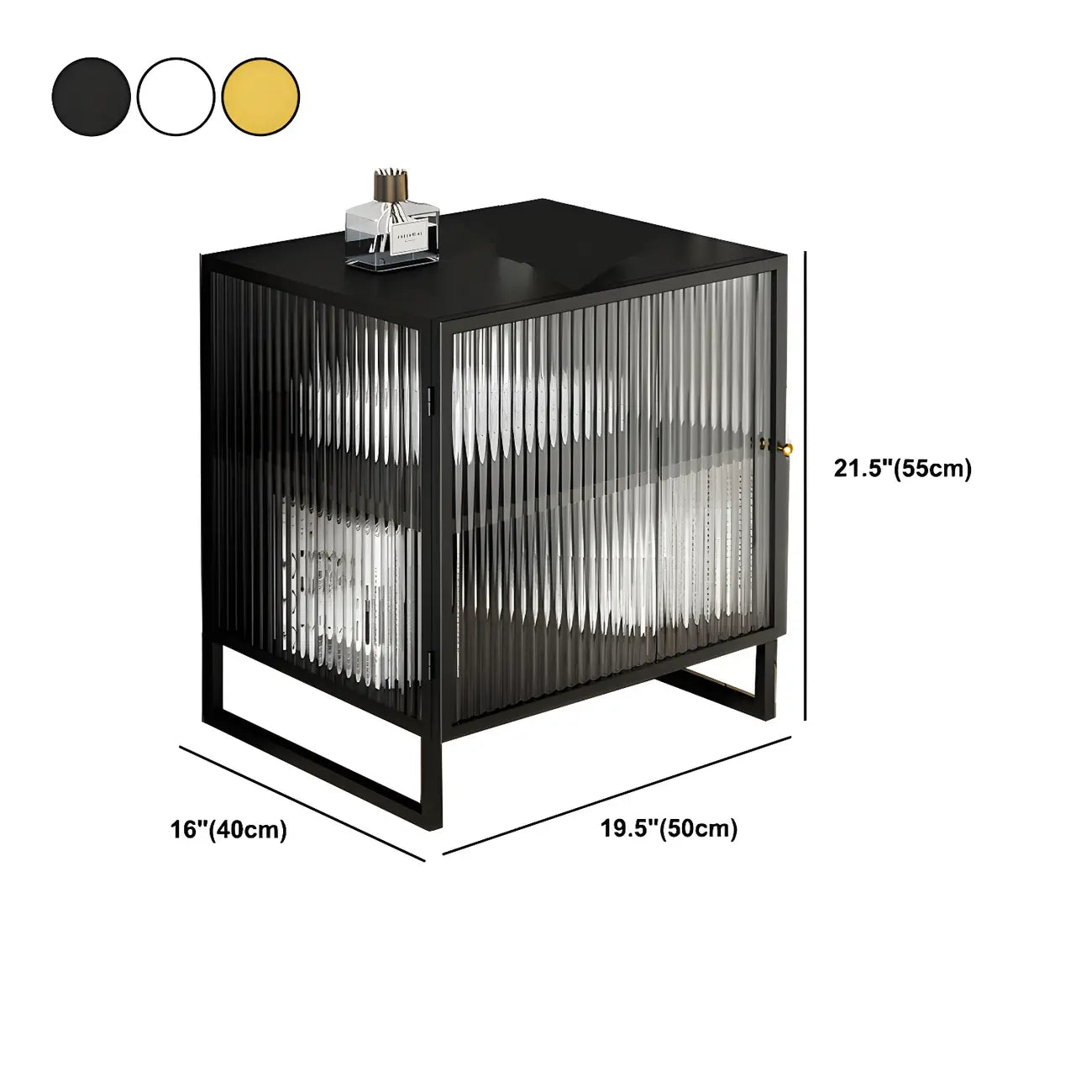 Table de chevet en métal et verre côtelé noir à 2 niveaux