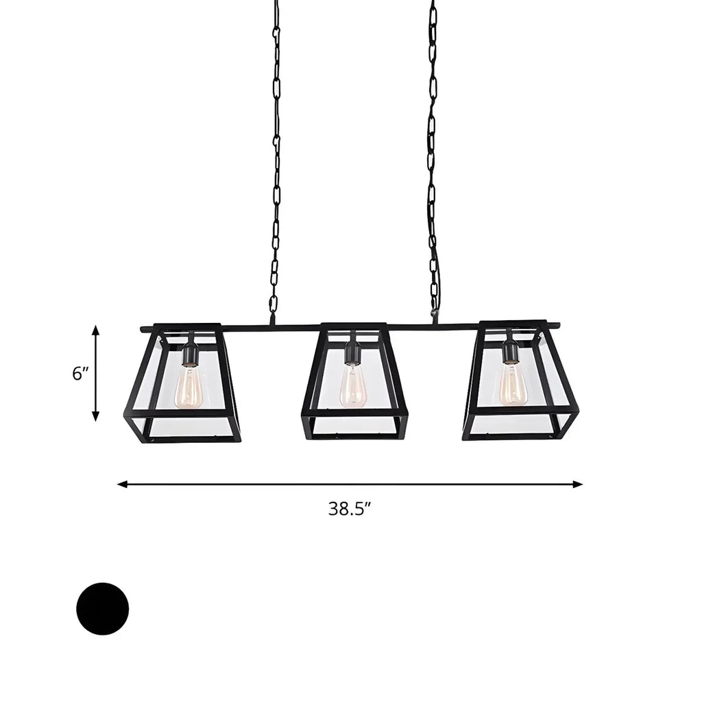 Suspension îlot pyramidale à 3 lumières en métal noir de style industriel