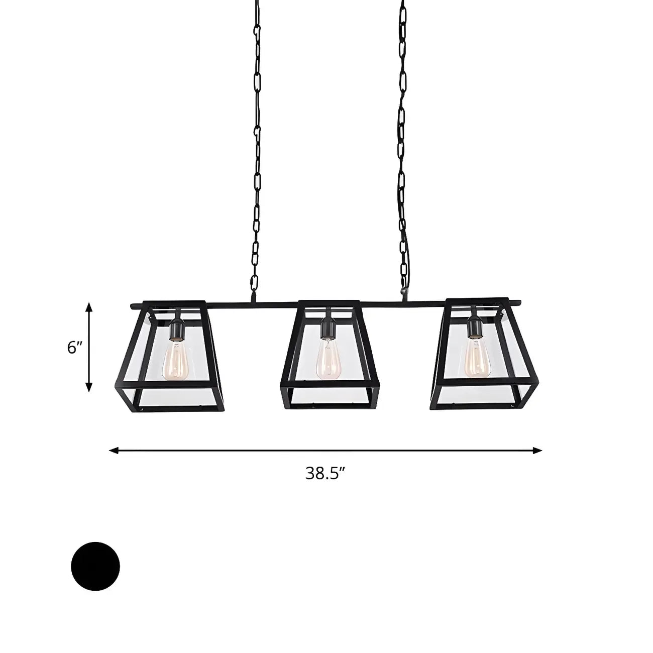 Suspension îlot pyramidale à 3 lumières en métal noir de style industriel