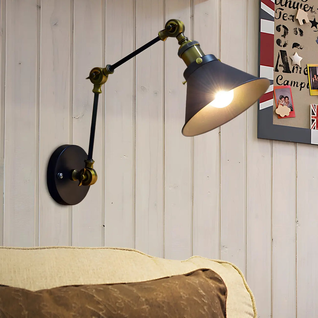 Applique murale moderne noire à bras articulé de 6,5 pouces avec abat-jour en métal