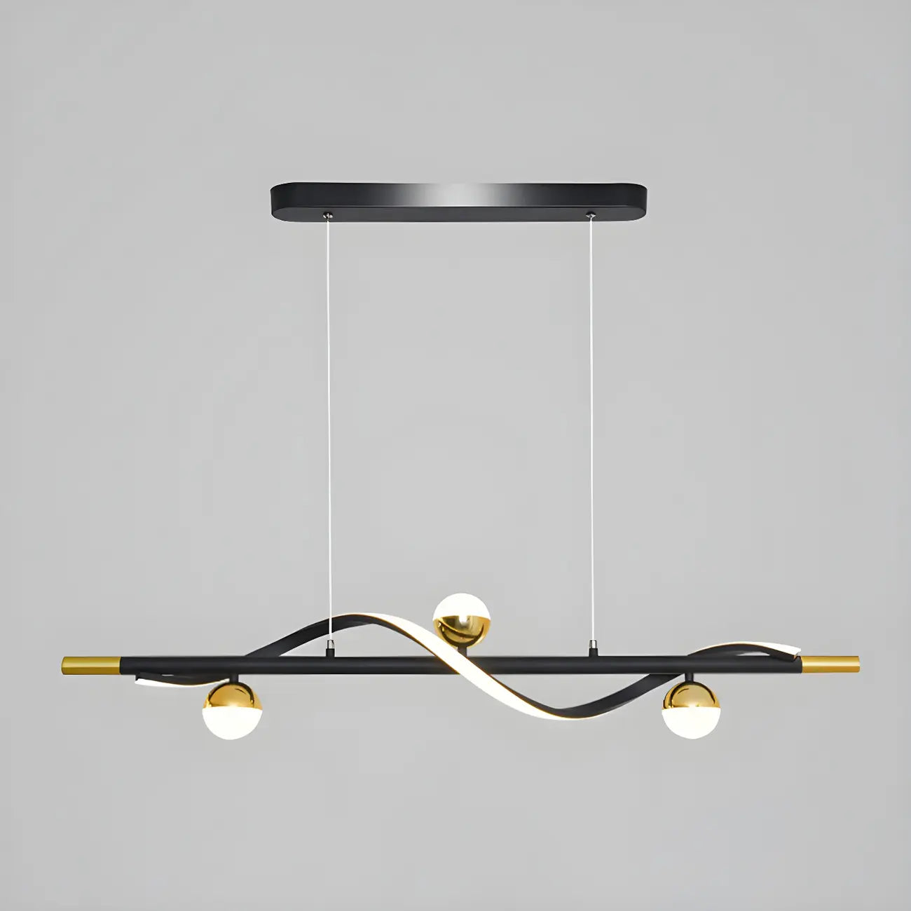 Suspension moderne en métal noir et acrylique à 4 lumières LED à intensité variable