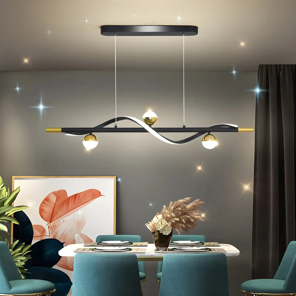 Suspension moderne en métal noir et acrylique à 4 lumières LED à intensité variable