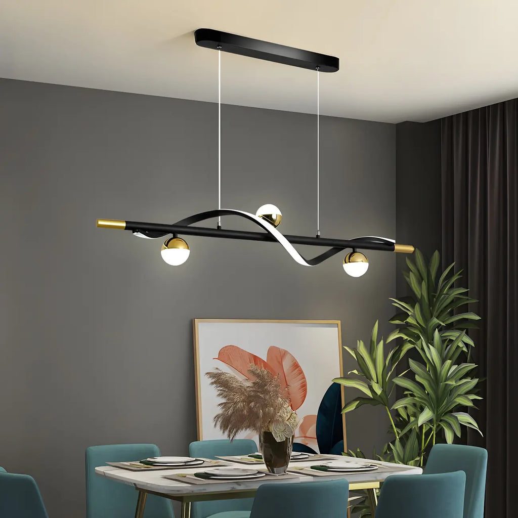 Suspension moderne en métal noir et acrylique à 4 lumières LED à intensité variable