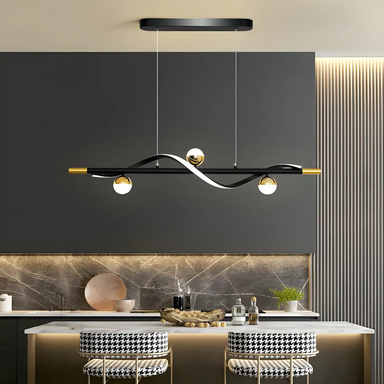 Suspension moderne en métal noir et acrylique à 4 lumières LED à intensité variable