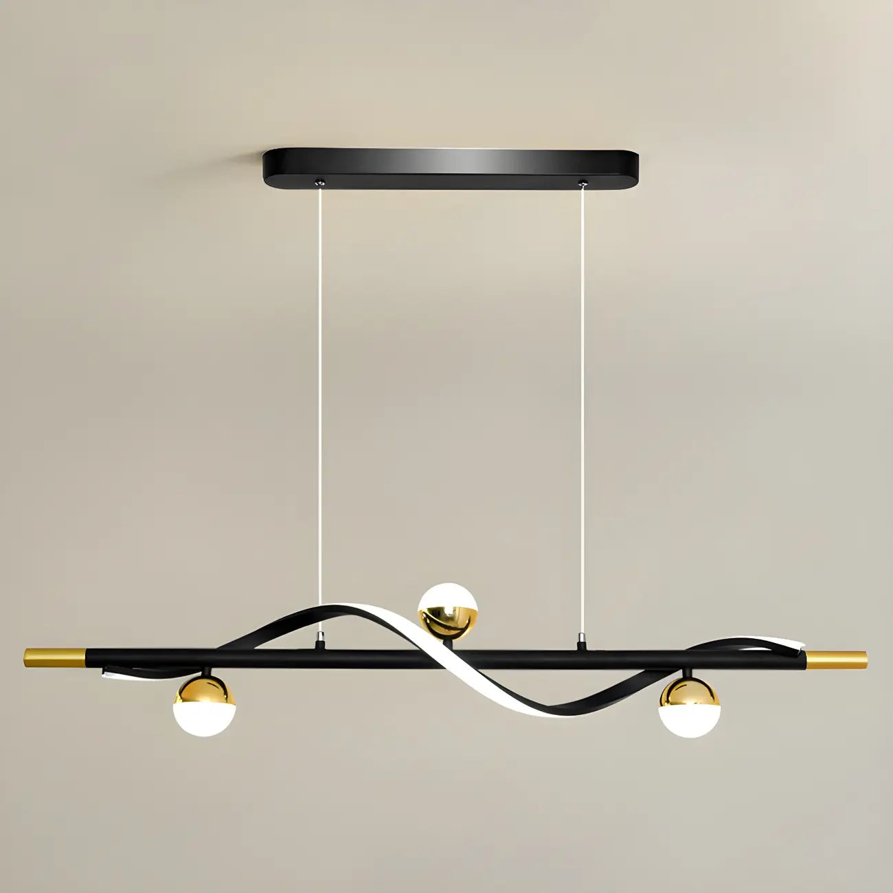 Suspension moderne en métal noir et acrylique à 4 lumières LED à intensité variable