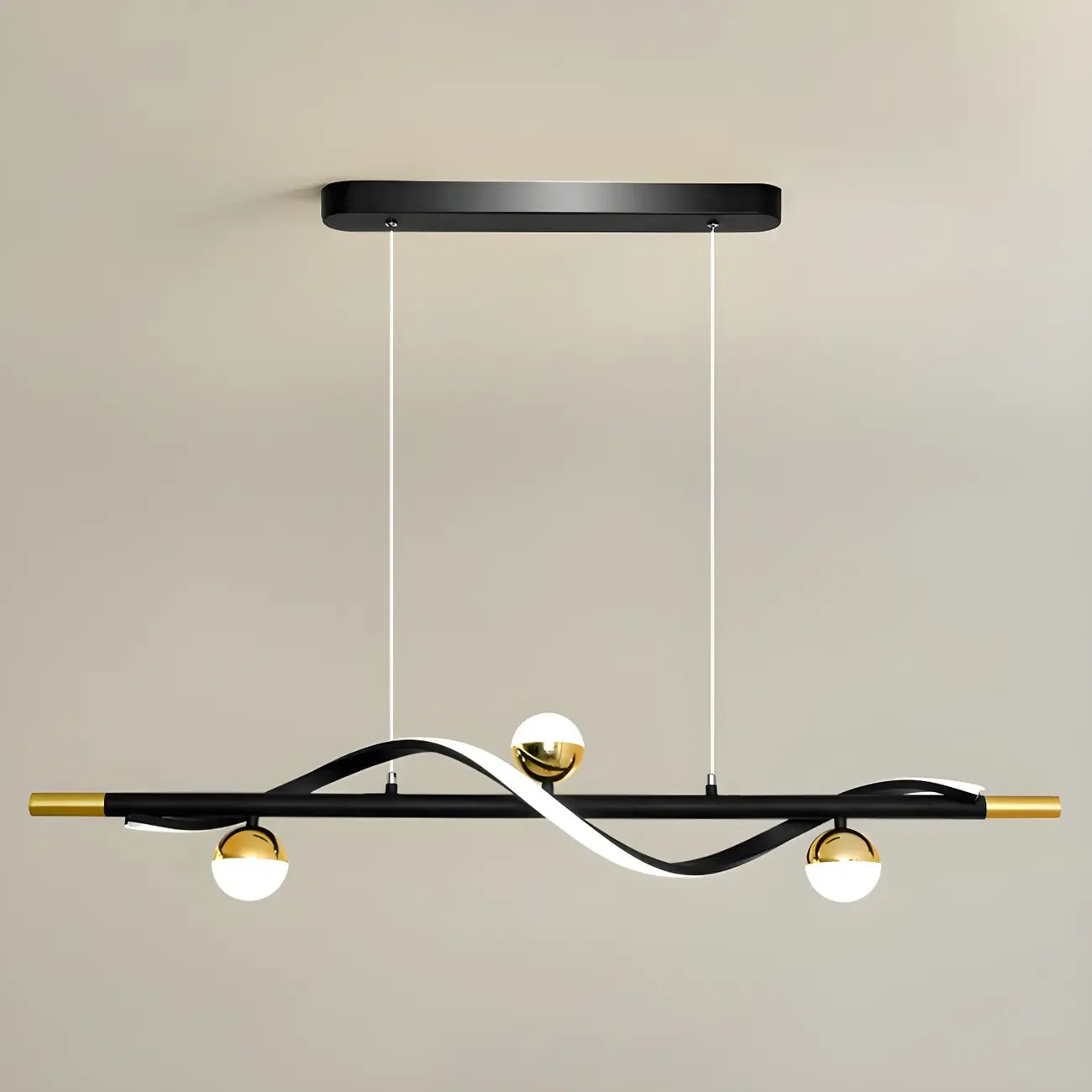 Suspension moderne en métal noir et acrylique à 4 lumières LED à intensité variable