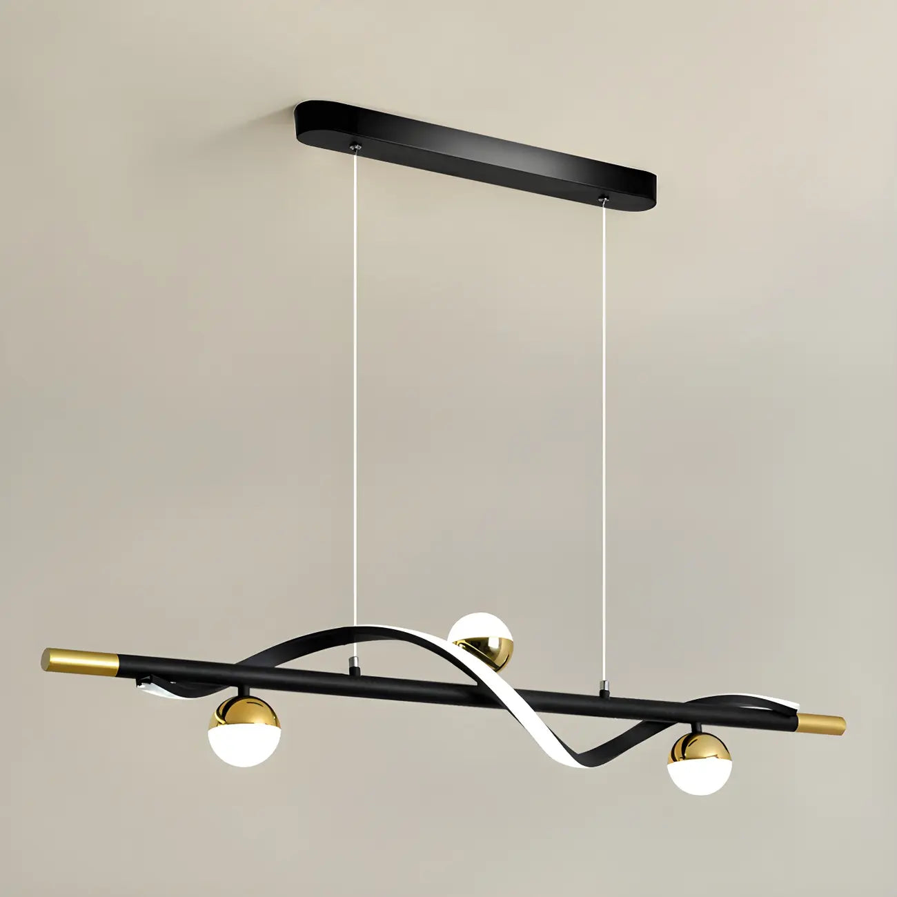 Suspension moderne en métal noir et acrylique à 4 lumières LED à intensité variable