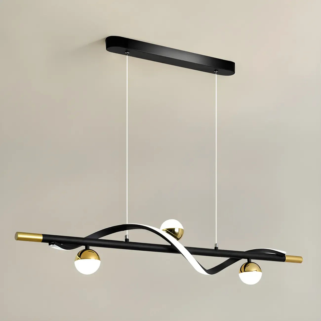 Suspension moderne en métal noir et acrylique à 4 lumières LED à intensité variable