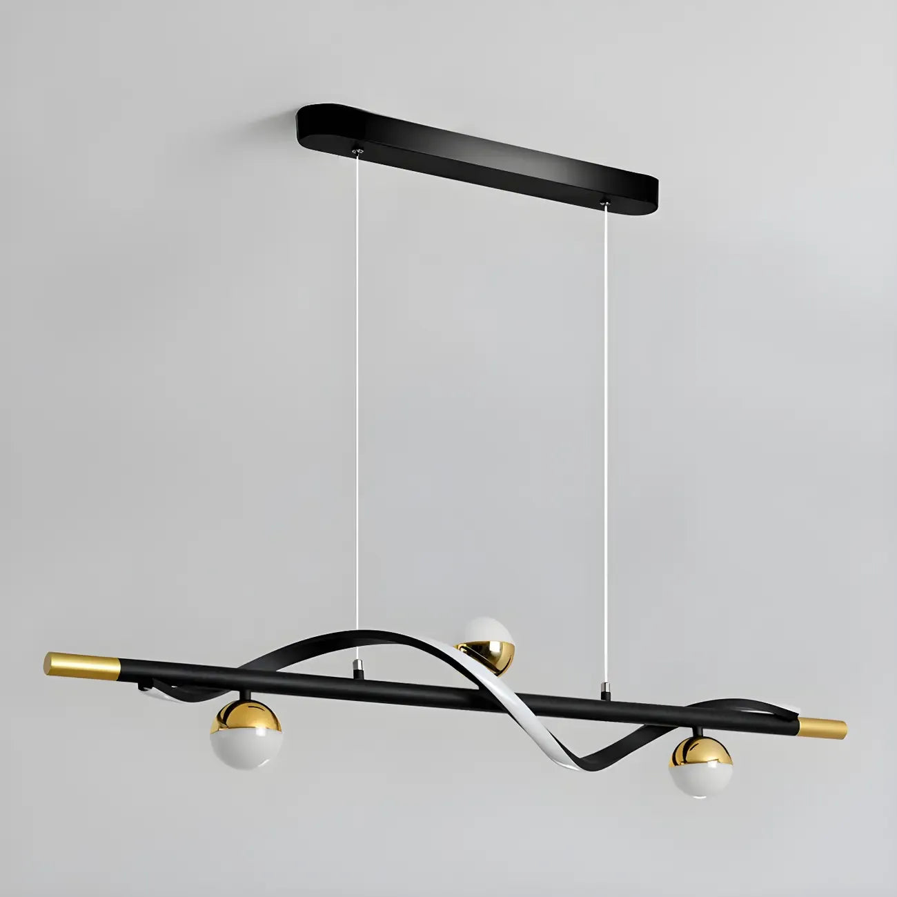 Suspension moderne en métal noir et acrylique à 4 lumières LED à intensité variable