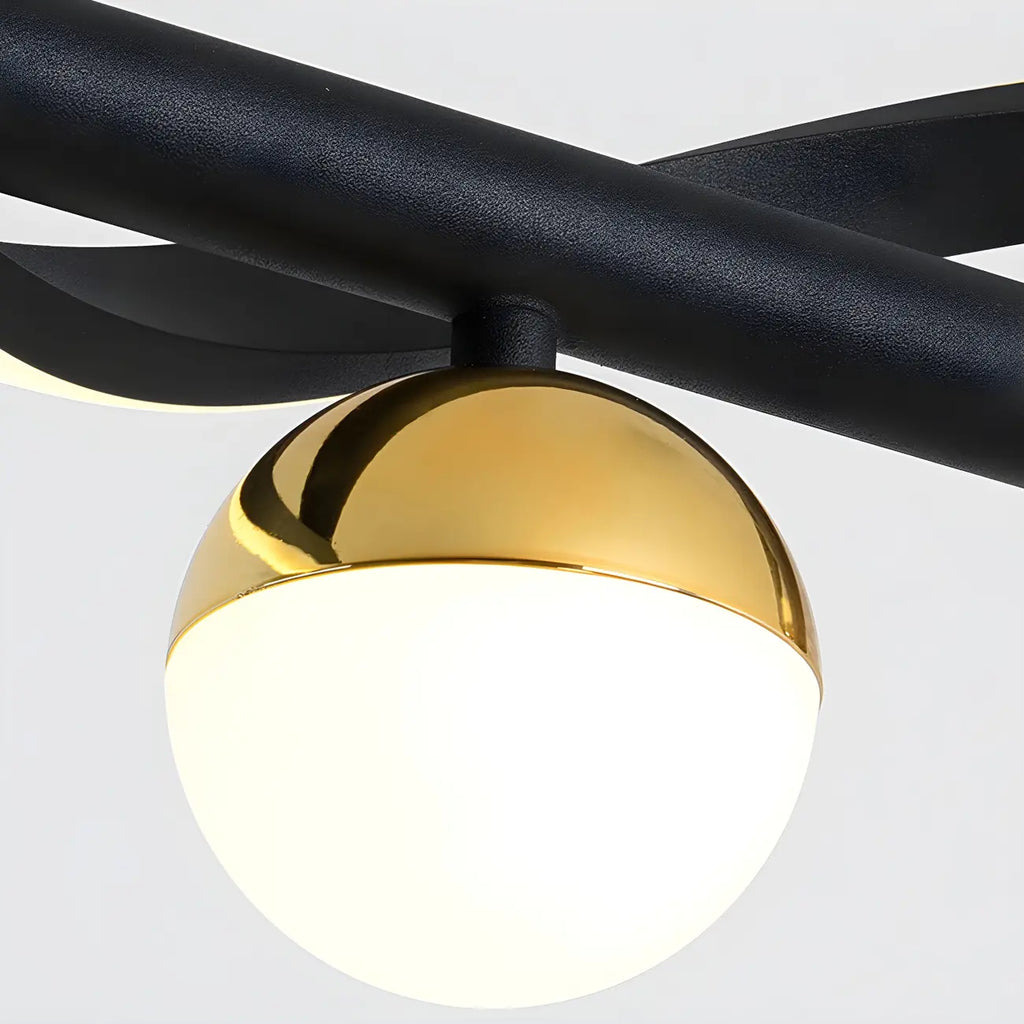 Suspension moderne en métal noir et acrylique à 4 lumières LED à intensité variable