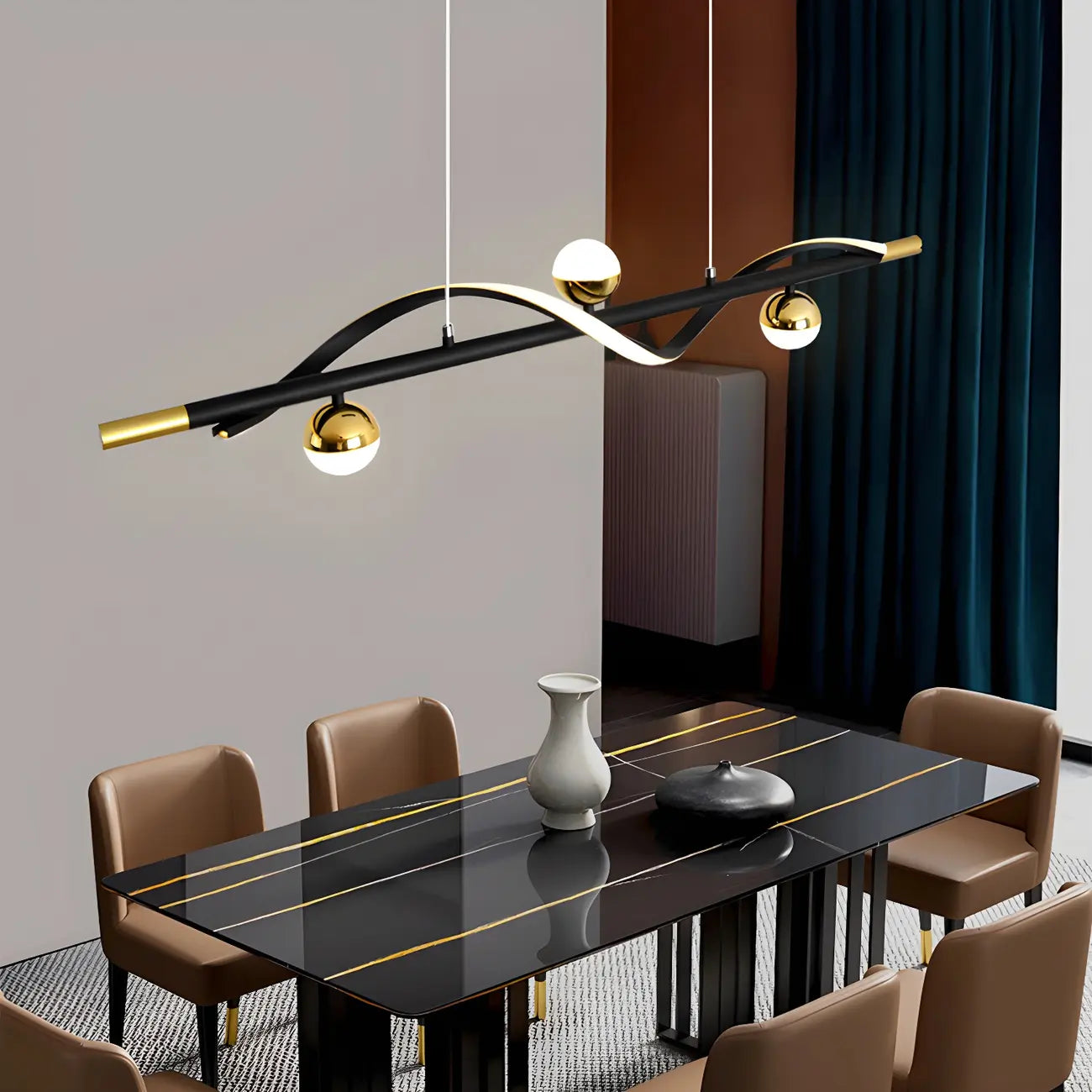 Suspension moderne en métal noir et acrylique à 4 lumières LED à intensité variable