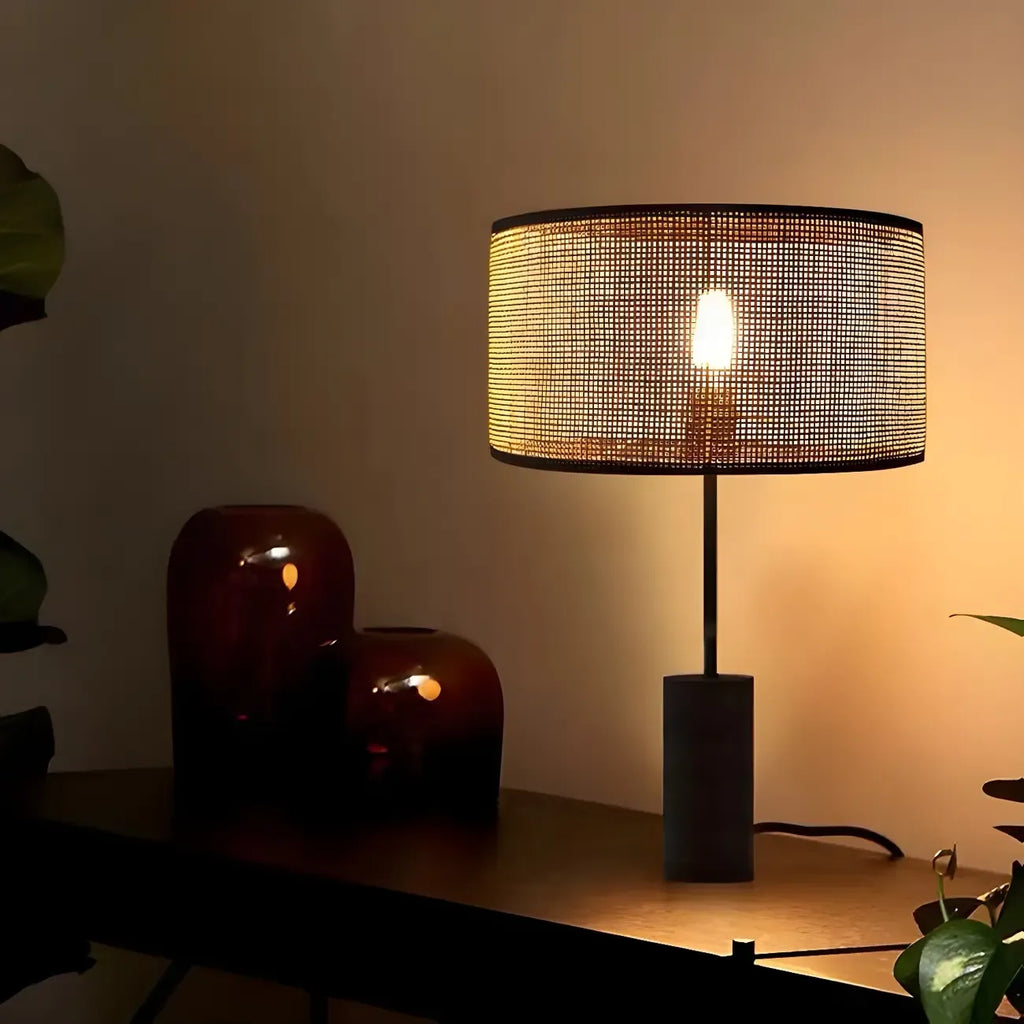Lampe de table LED en métal marron Rarran en forme de tambour