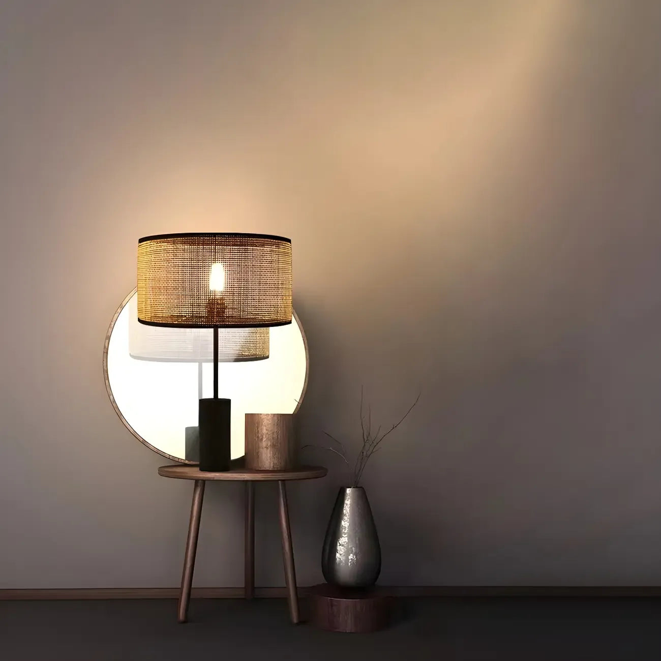 Lampe de table LED en métal marron Rarran en forme de tambour