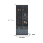 Credenza da esposizione in legno con ante in vetro ambrato e portabottiglie