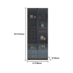 Credenza da esposizione in legno con ante in vetro ambrato e portabottiglie