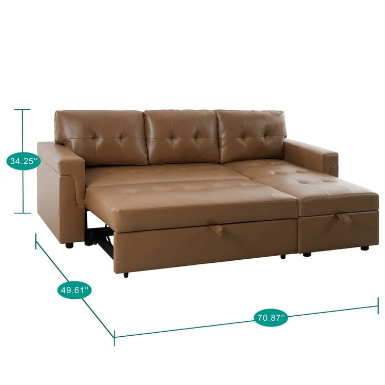 Canapé d'angle réversible avec lit gigogne, méridienne avec rangement dissimulé, pieds robustes.
