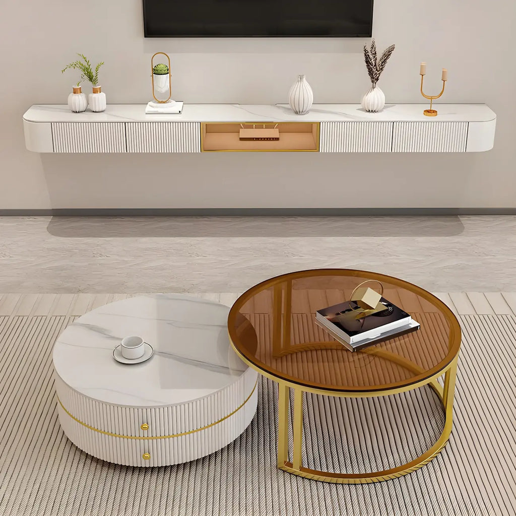 Mobile TV galleggiante 79 White Stone con cassetto e armadietto