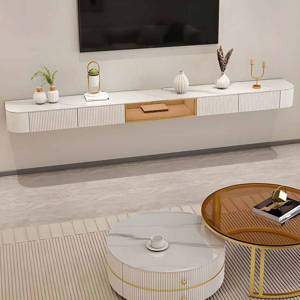 Mobile TV galleggiante 79 White Stone con cassetto e armadietto