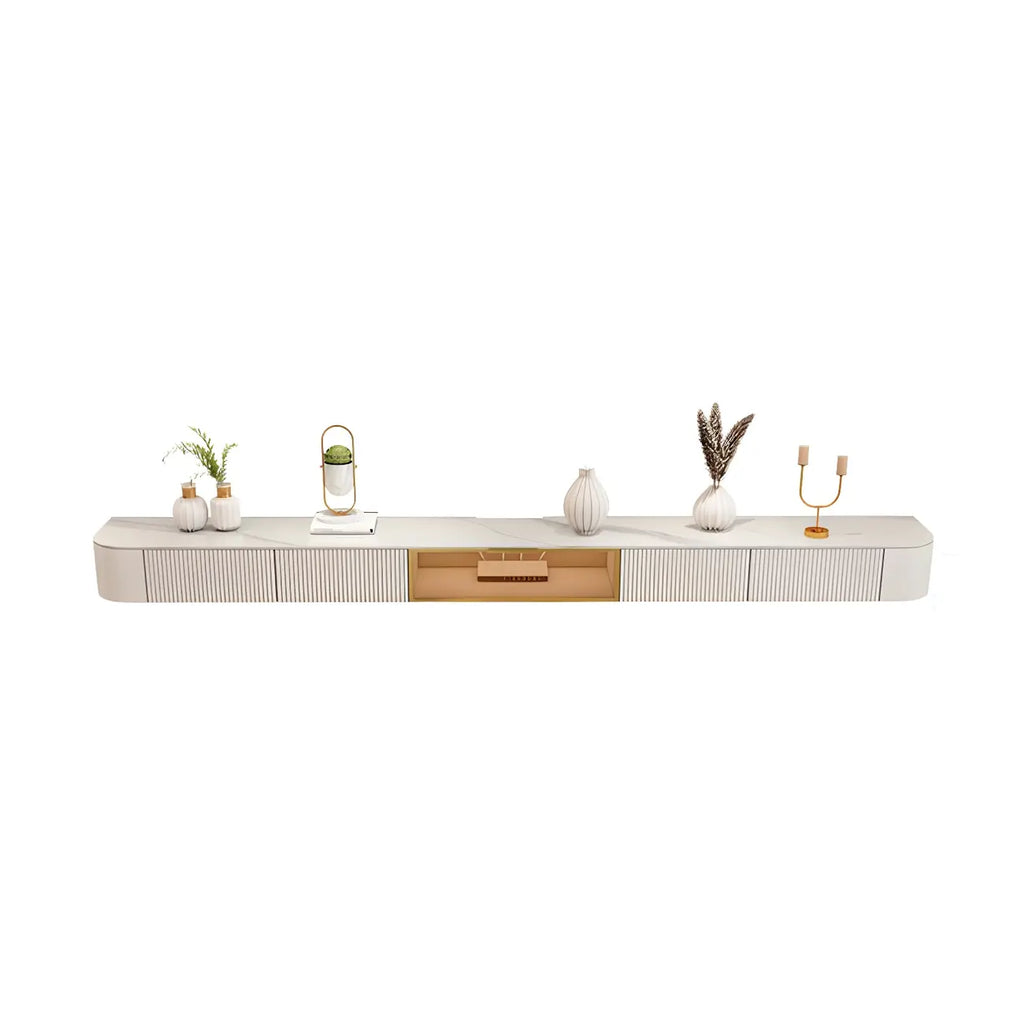 Mobile TV galleggiante 79 White Stone con cassetto e armadietto