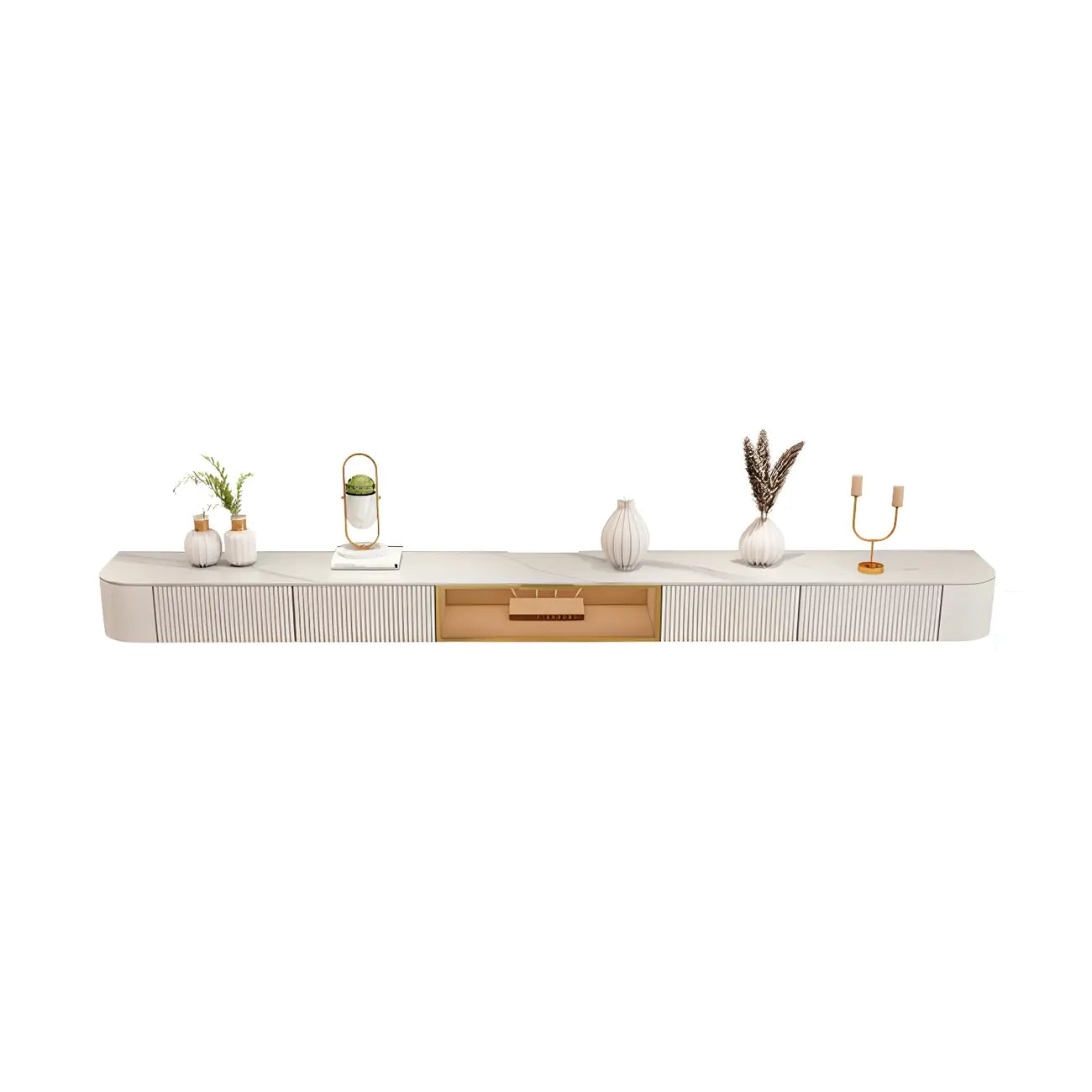 Mobile TV galleggiante 79 White Stone con cassetto e armadietto