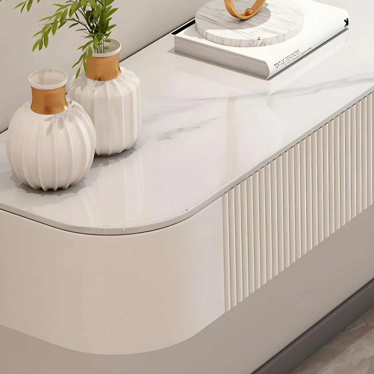 Mobile TV galleggiante 79 White Stone con cassetto e armadietto