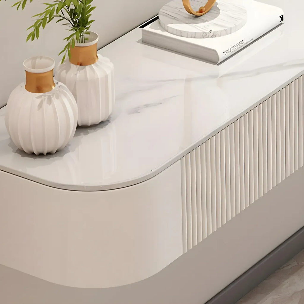 Mobile TV galleggiante 79 White Stone con cassetto e armadietto